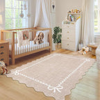 GarveeHome Scalloped Bow Rug for Living Room, Solid Camel Rug for Dorm by GarveeHome