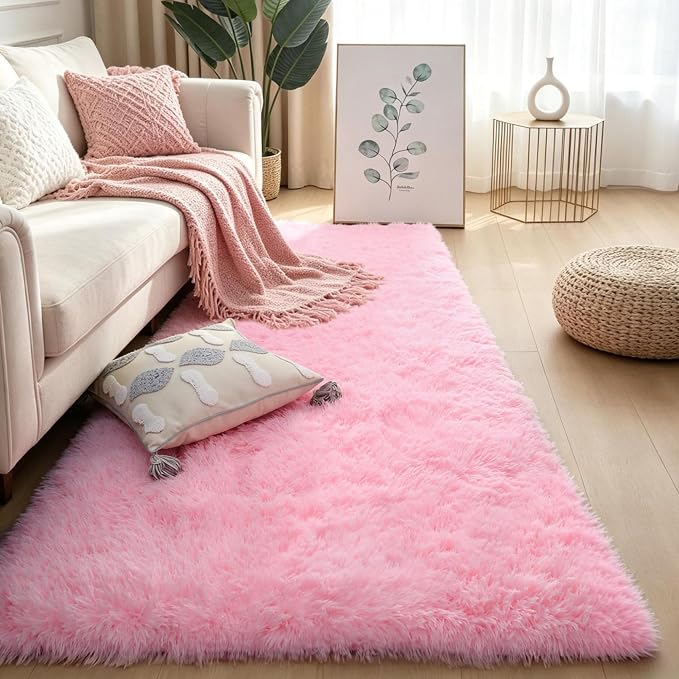 KCHOWUA Pink Fluffy Fuzzy Small Area Rugs by KICHOWUA