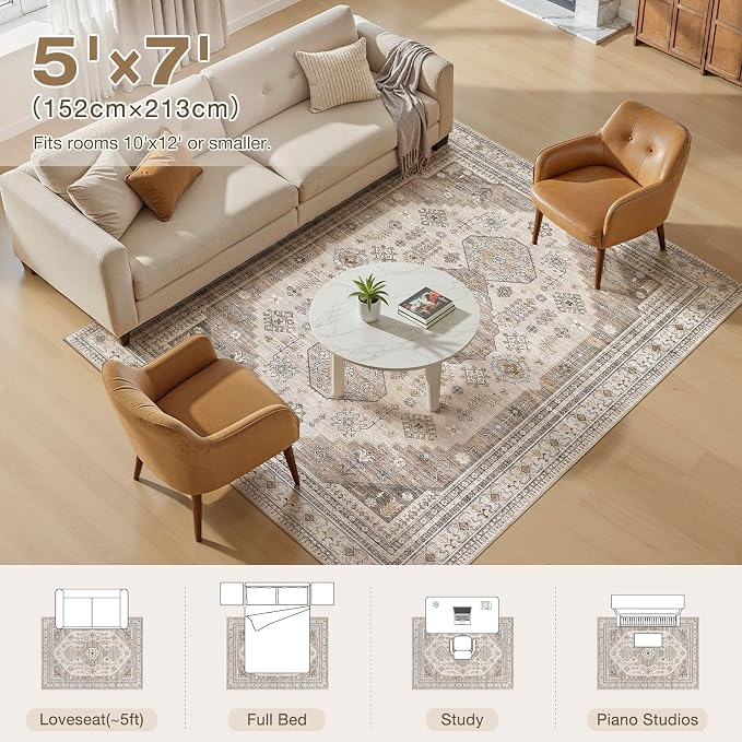 5x7 Washable Area Rug, Large Rugs - Image 9