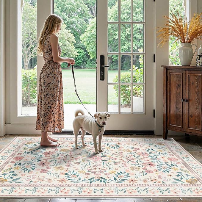 Rugxara 3x5 Rug for Entryway Bedroom, Floral Vintage Retro Boho Throw Rug - Image 3