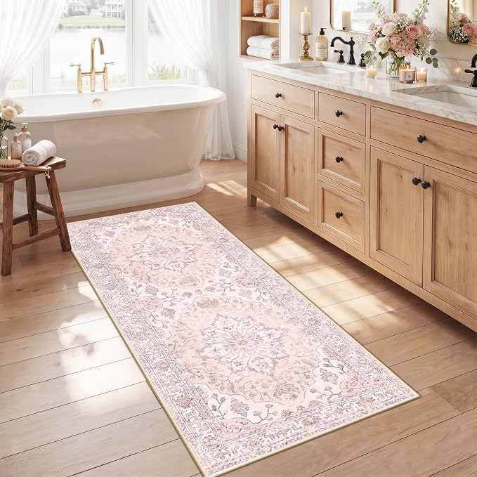 RELEANY Area Rugs Runner 2'6"x5' Washable Non-Slip, Floral Vintage Distress by RELEANY