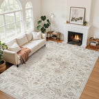 5x7 Area Rugs for Living Room:Beige Washable Vintage Medallion Carpet Non-Slip by Unknown