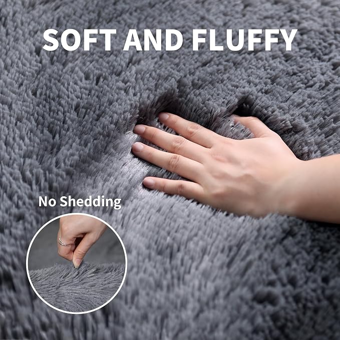 KICHOWUA Thick Area Rug 5x7 Grey Fluffy Shag - Image 3