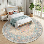 RELEANY Area Rugs Round 10ft Washable Non-Slip, Floral Vintage Distress - Image 2