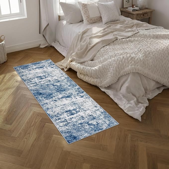 2'x6' Runner Rug Washable Rug: Modern Abstract Soft Thin Runner Rug Blue - Image 2