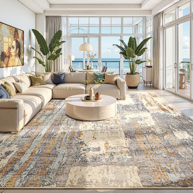 Toneed Abstract Area Rug Modern Washable Rug Soft Non Slip Rug Low Pile - Image 4