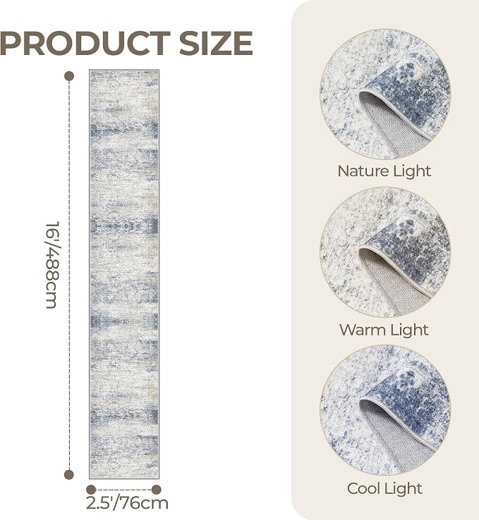 Washable Runner Rug 2.5x16, Non-Slip Long Kitchen Mats - Image 2