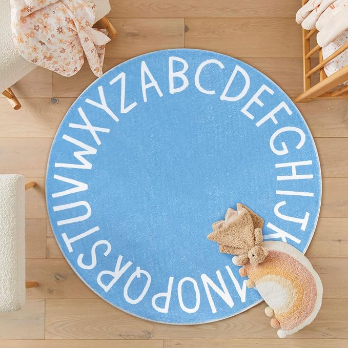Topotdor Round Kids Play Rug Alphabet Nursery Area Rug Extra Large Soft - Image 8