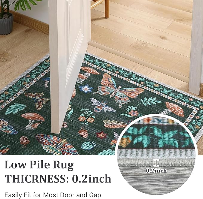 Mushroom Insect 4ft Round Rug Washable Non-Slip Soft Ultra-Thin Small Boho - Image 6