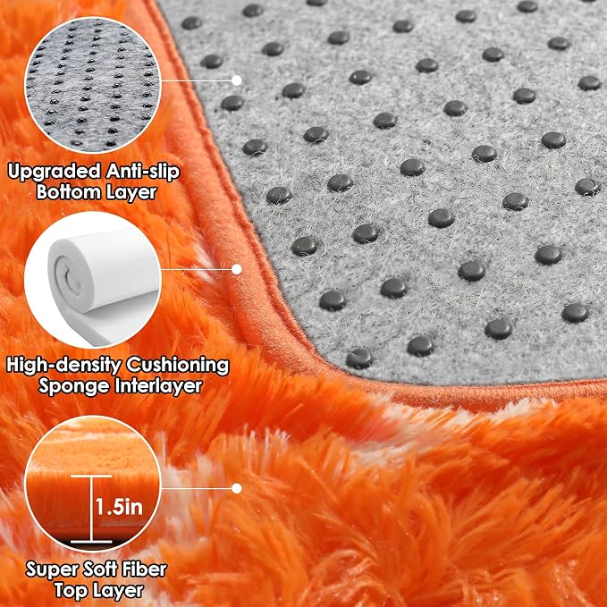 ONASAR Area Rugs for Bedroom Living Room, 4x6 Fluffy Orange and White Throw Rug - Image 4