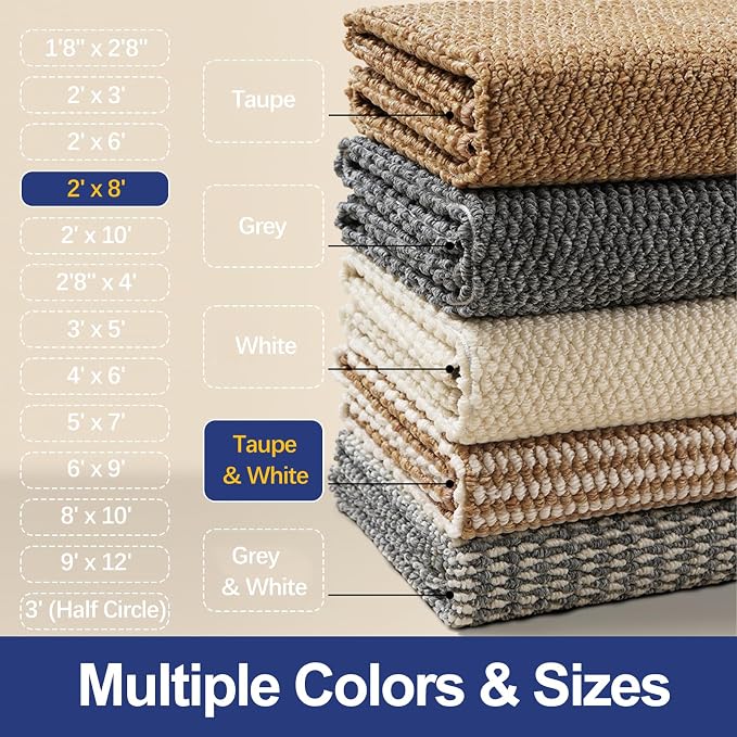 Faux Jute Hallway Runner Rug 2'x8', Washable & Non-Slip, Taupe & White | 0.27" - Image 7