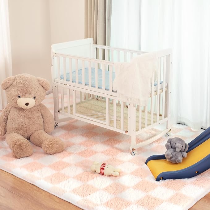 Super Soft Rug for Bedroom, 8x10 Ft Pink and White Area Rug Classic Checkered - Image 6