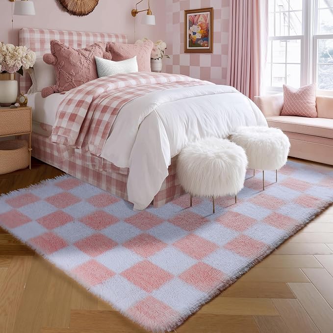 KICMOR Light Pink and White Rugs - Image 3