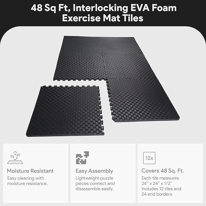 BalanceFrom Puzzle Exercise Mat 1/2" Thick, EVA Interlocking Foam Floor Tiles - Image 4