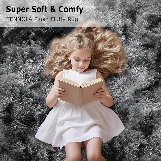 2x6 Fluffy Soft Runner Rug for Bedroom Living Room, Dark Grey and Black Carpet - Image 8