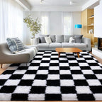 Checkered Rugs for Living Room 6x9, Ultra Soft Fluffy Rug for Bedroom, Modern - Image 2