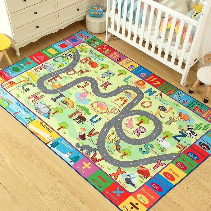 Terrug Kids Rug for Playroom & Classroom, Washable Nursery Carpet, Non-Slip - Image 4