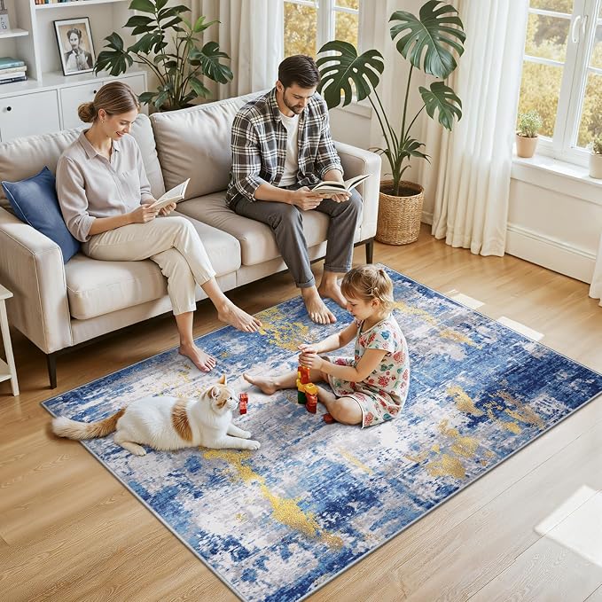 RELEANY Washable Area Rugs 4'x6' Non-Slip Modern Abstract Soft - Image 2