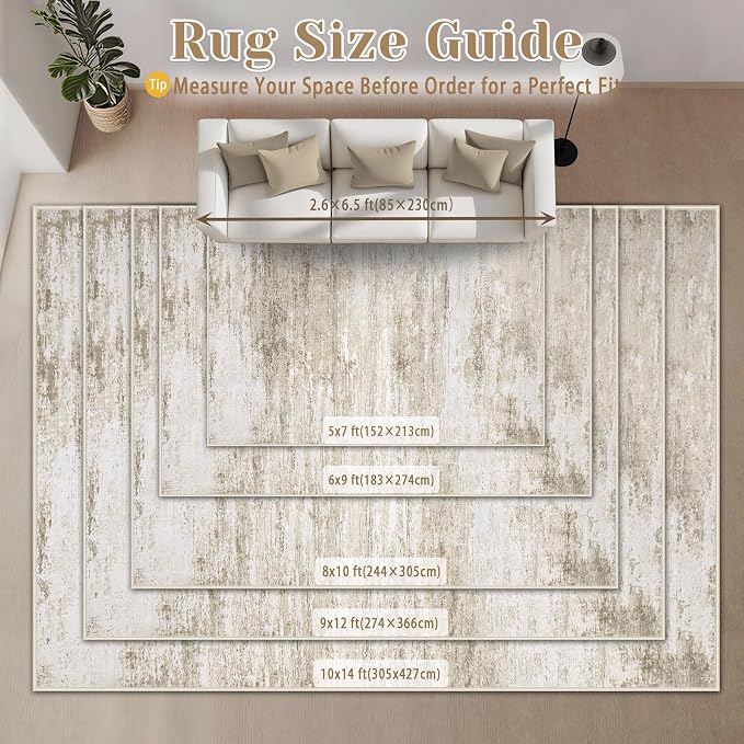 Washable Rug 5x7 Area Rugs for Living Room: Neutral Soft Rug Abstract Non Slip - Image 9