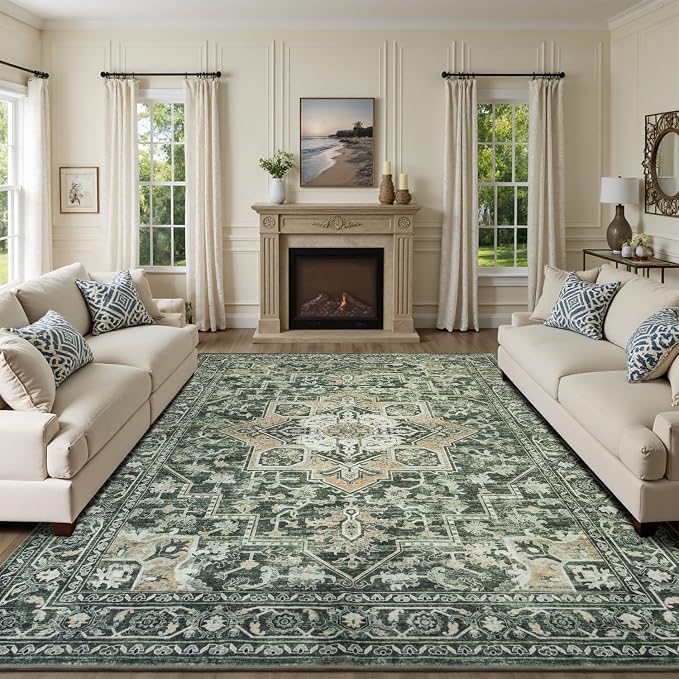 Lessymo Washable 8×10 Green Area Rugs - Image 9