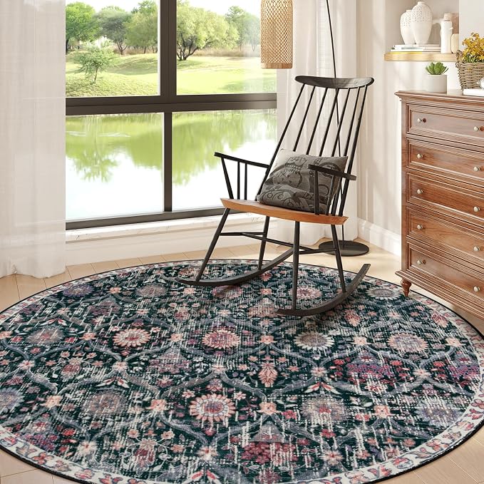 Lahome Moroccan Trellis Washable Round Area Rug, Round Rug 5ft Soft Non-Slip by Lahome
