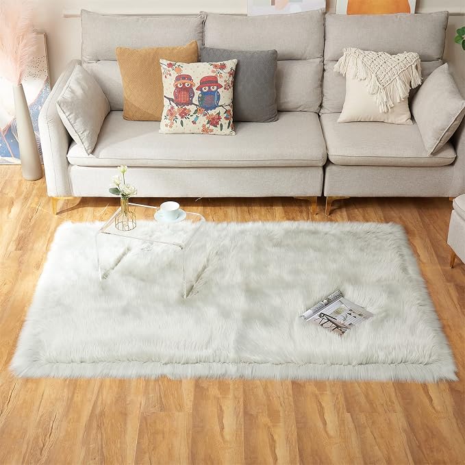 EasyJoy Ultra Soft Fluffy Shaggy Area Rug Faux Fur Rug Chair Cover Seat Pad - Image 4