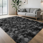 Soft Fluffy Plush Area Rug for Bedroom Living Room, 5x8 Tie-Dyed Grey and Black by TENNOLA