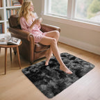 2x3 ft Shaggy Small Black Rug, Tie Dye Soft Fluffy Carpet Bedside Fuzzy Area - Image 3