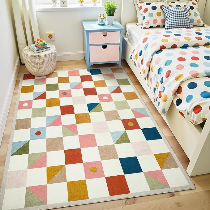 Terrug 3x5 Checkered Rug for Entryway, Soft Low Pile Stain Resistance Carpet - Image 3