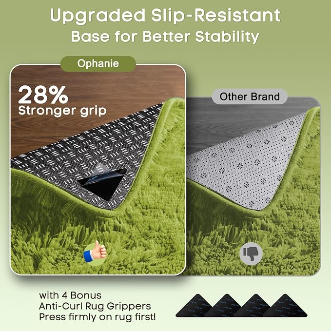Ophanie Round Rug 5Ft Green Circle Area Rug, Fluffy Fuzzy Bedroom Carpet - Image 4