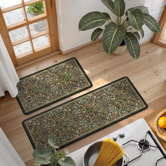 Collive Anti Fatigue Kitchen Mats, Spring Green Floral Kitchen Rugs Sets of 2 - Image 8
