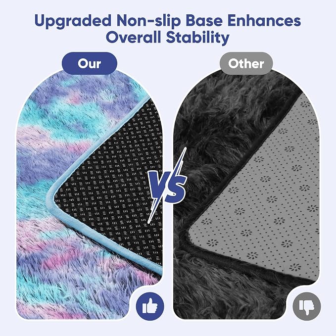 Rainbow 8x10 Fluffy Rugs for Girls Bedroom: Large Shag High Pile Area Rug - Image 6