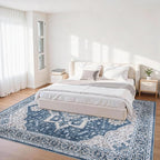 6x9 Area Rugs for Living Room:Blue Washable Vintage Medallion Boho Rug Non-Slip - Image 2