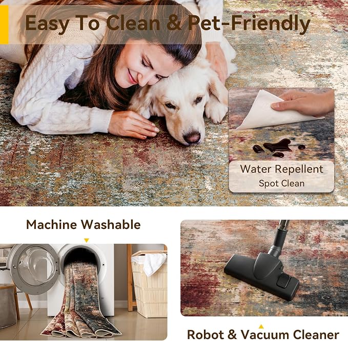 RELEANY Washable Area Rugs 2'6"x12 Non-Slip Modern Abstract Soft - Image 3
