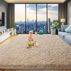 qulint 8x10 Area Rug for Living Room, Fluffy Shag Tan Rug for Bedroom Soft by QULINT