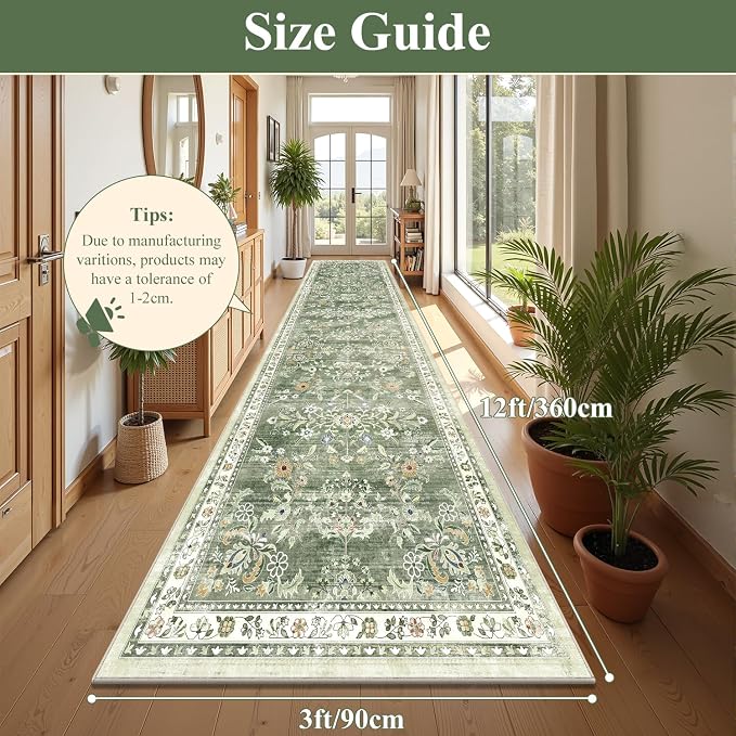 Yamaziot Washable Runner Rug 3x12 – Floral Non Slip Boho Hallway Runner Rug - Image 2