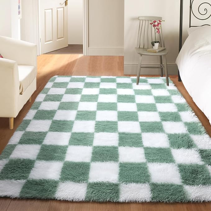 KICMOR Rugs for Bedroom Living Room, 3x5 Fluffy Soft Checkered Shag Area Rug - Image 7