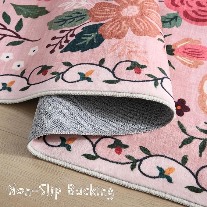 Rugcomf Area Rug 4x6 Rug Washable Boho Rugs Non Slip Low Pile Floral Small - Image 5