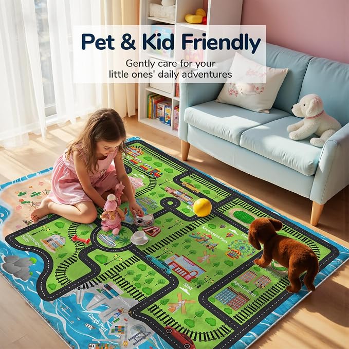 5x7ft Kids Island Train Car Play Rug - Image 4