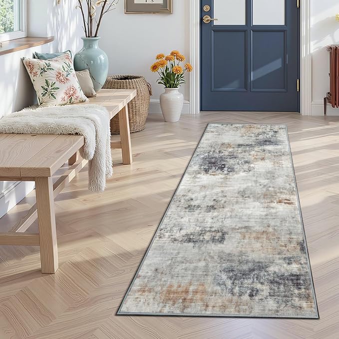 Toneed 2x6 Runner Rug Modern Abstract Hallway Rug Washable Non Slip Rubber Rugs by Toneed