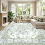 RELEANY Area Rugs Large 9'x12' Washable Non-Slip, Floral Vintage Distress by RELEANY