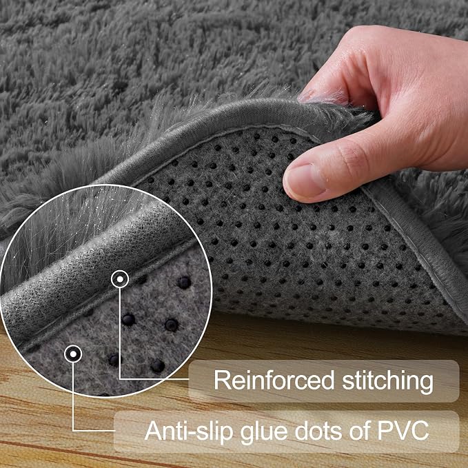 qulint 6x9 Area Rugs for Living Room, Soft Fluffy Grey Rug for Bedroom Shag - Image 3