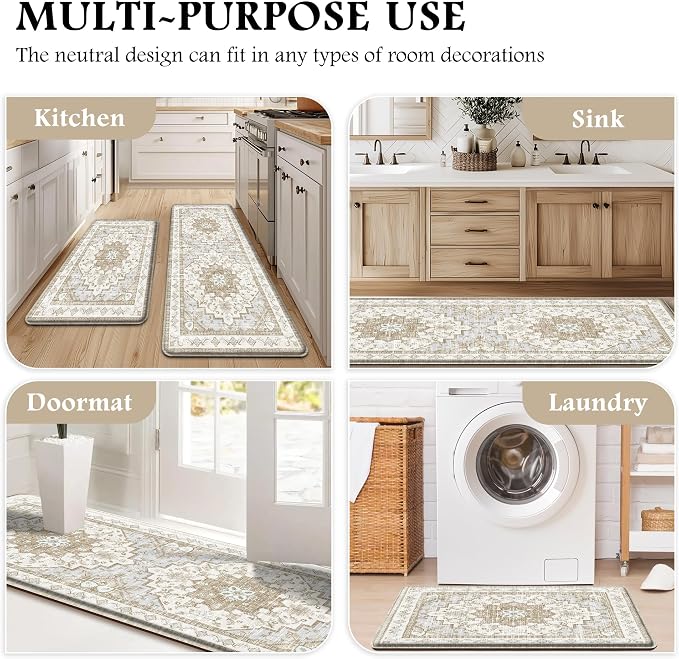 Boho Kitchen Mats for Floor 2 Piece Set Anti Fatigue Cushioned PVC Kitchen Rugs - Image 6