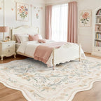Scalloped Floral Rug 7x9, Neutral Beige Washable Non Slip Area Rug - Image 2