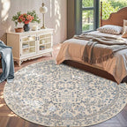 jinchan Zenith Round Rug 8ft Area Rug Soft 8'Round Vintage Floral Rug Non-Slip - Image 3