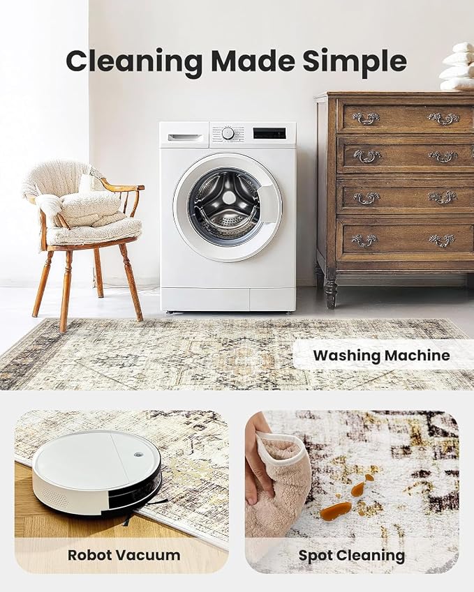 AMADA HOMEFURNISHING Washable Area Rug, Low-Profile Large Area Rug - Image 5