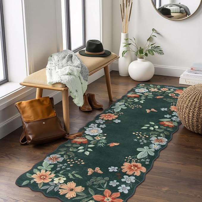 Lahome Floral Green Rugs for Entryway, 2X3 Washable Kitchen Rugs Non Slip Soft by Lahome