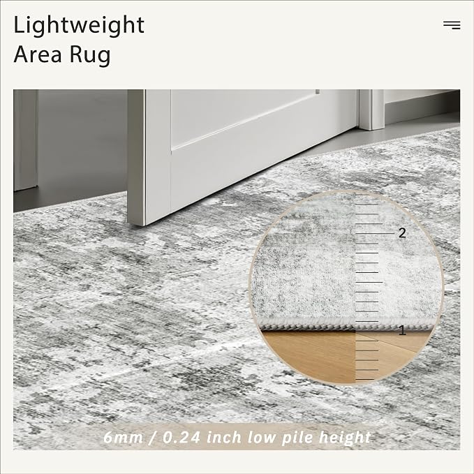Soalmost Abstract Rug 5x7 Machine Washable Area Indoor Grey White Low Pile - Image 7