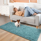 YJ.GWL Fluffy Runner Rugs for Bedroom Living Room Soft Shag Teal Rug 2x6 Feet - Image 2