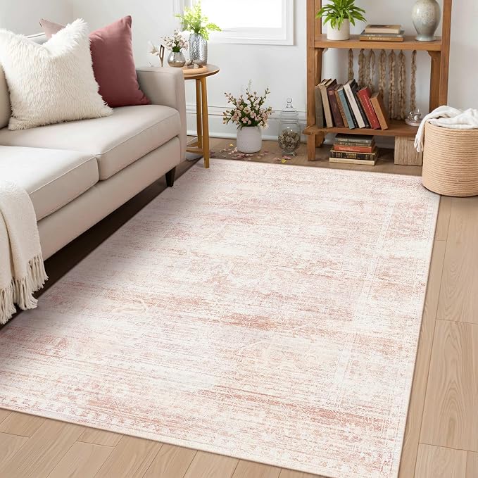 Latte&Fog 3x5 Entryway Pink Area Rugs, Vintage Floral Washable Cute Rugs - Image 4
